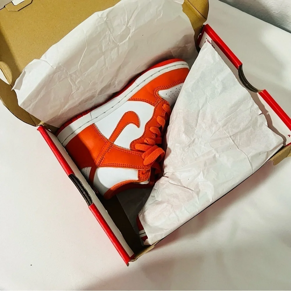 Nike Dunk High (PS) Retro 11.5C Og White/Orange Blaze-White Syracuse DD2314 100